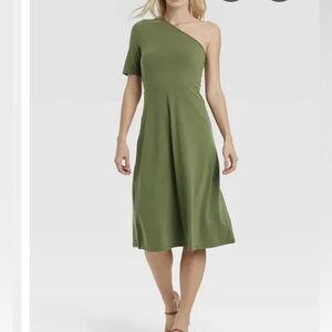 Who what wear Green One-Shoulder Asymmetrical  Dress Multiple sizes